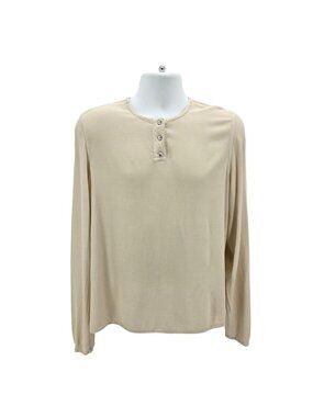 Ghost Made In England Mens Medium Henley Shirt Tan Viscose Lightweight Button